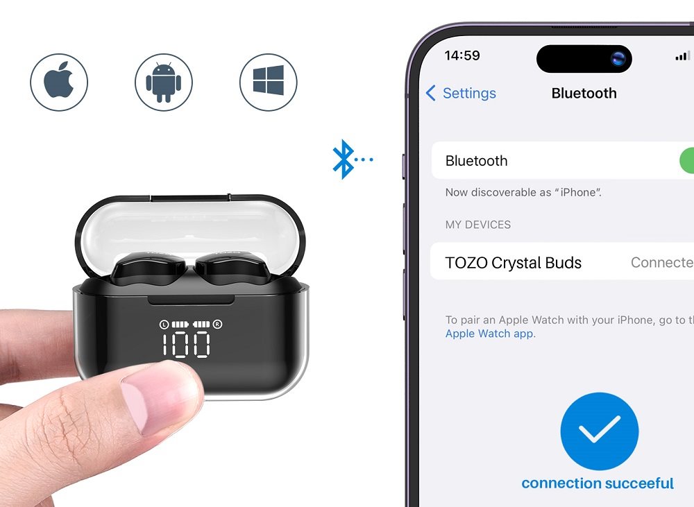 Bezdrátová sluchátka TOZO Crystal Buds TWS 
