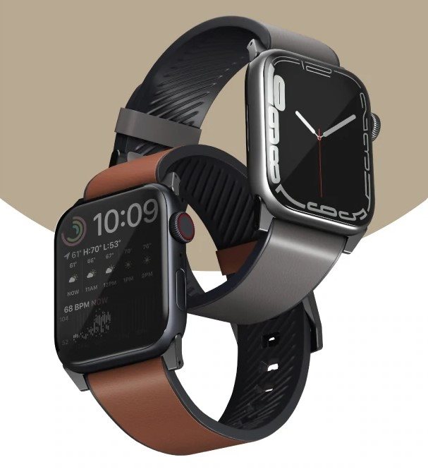 Uniq Straden Waterproof Leather Strap for Apple Watch 45/44/42mm Black
