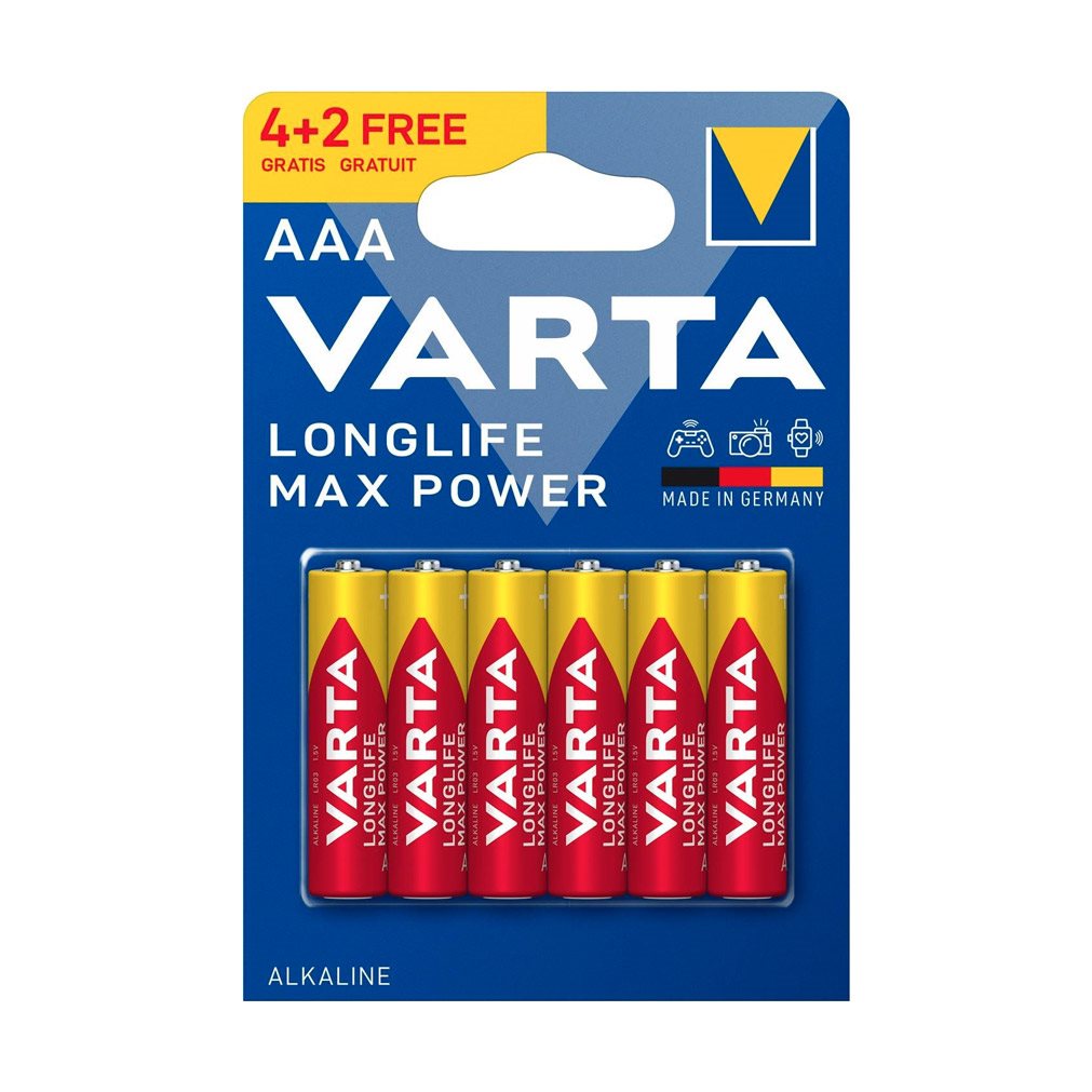 VARTA Longlife Max Power AAA Einwegbatterien, 4 + 2 gratis