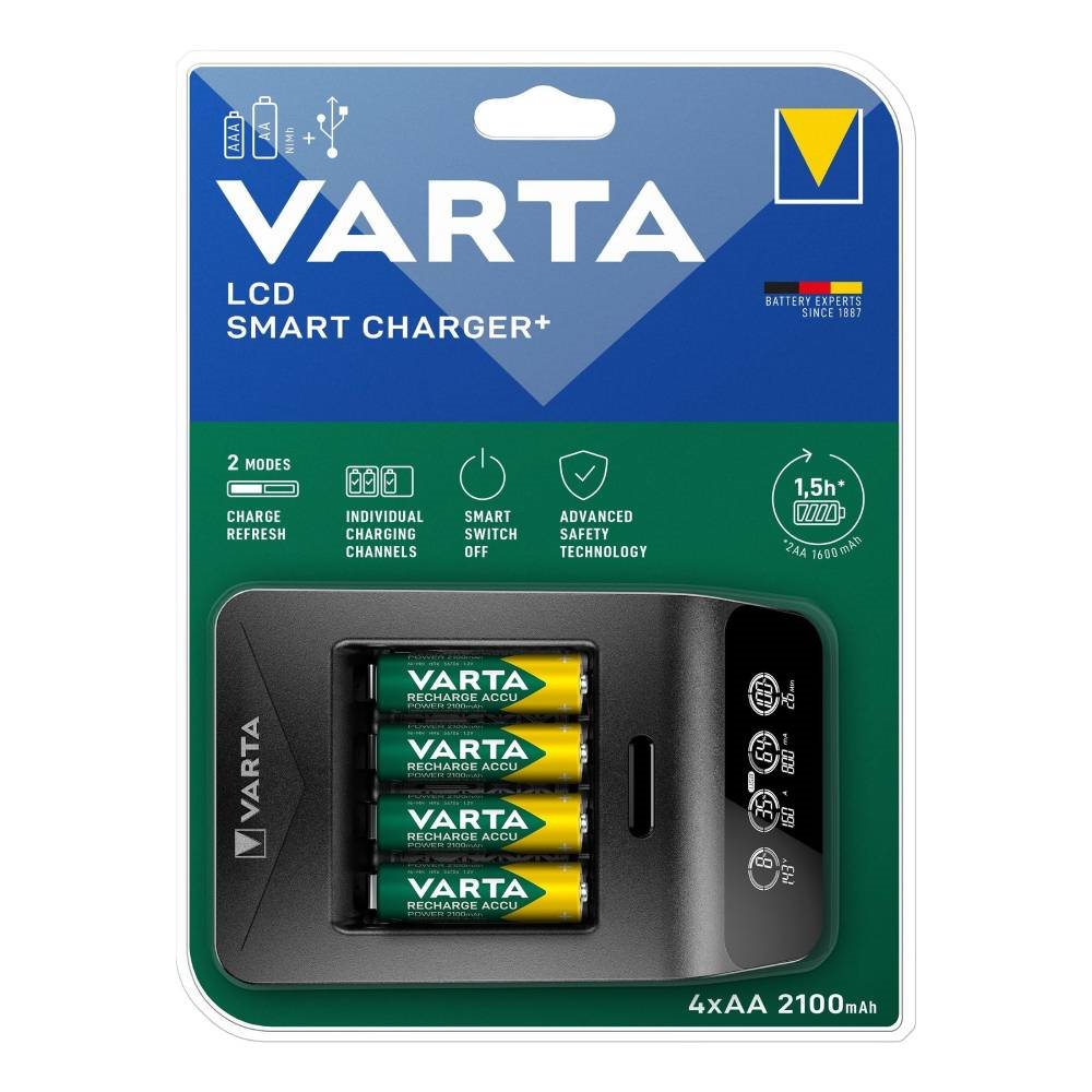 VARTA LCD Smart Charger + VARTA Recharge Accu Power AA 2100 mAh wiederaufladbare Batterie