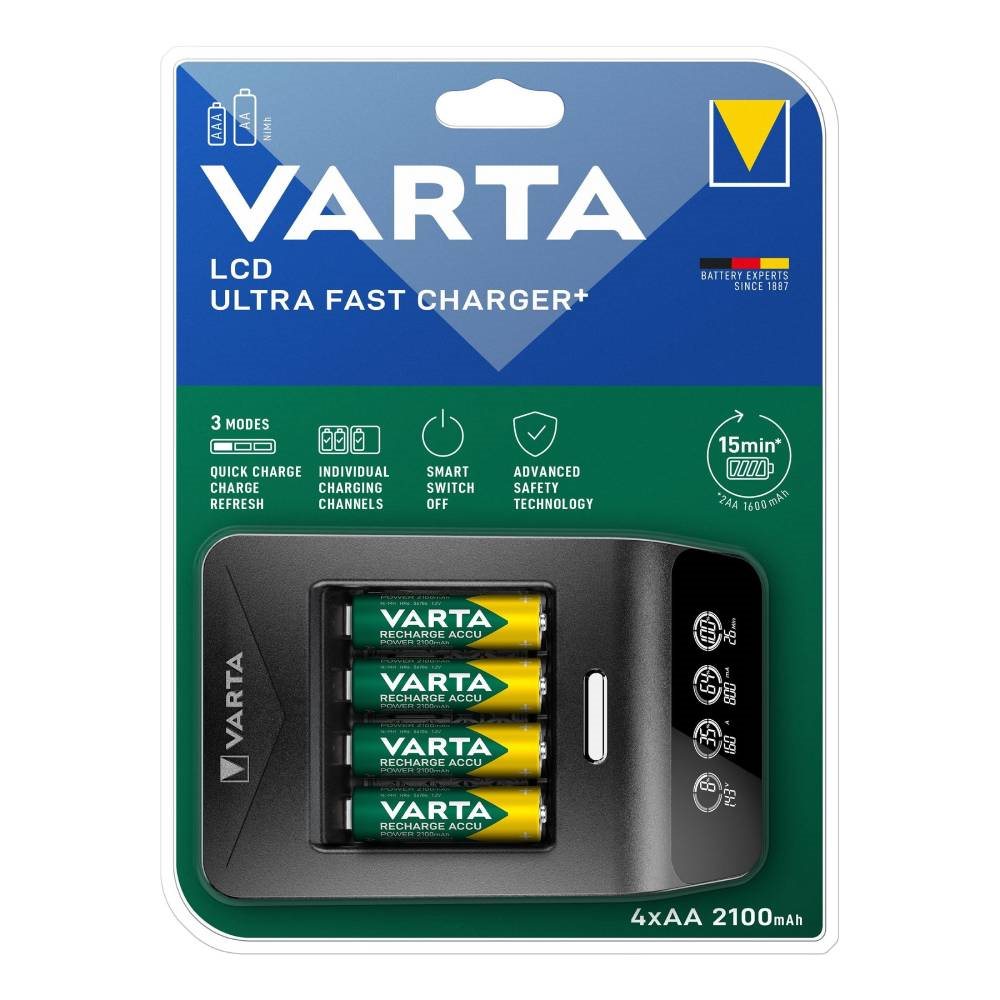Nabíjačka na tužkové batérie VARTA LCD Ultra Fast Charger+ a nabíjacia batéria VARTA Recharge Accu Power AA 4 ks