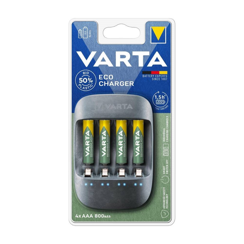 Ladegerät und Ersatzbatterien VARTA Eco Charger + 4 AAA 800mAh
