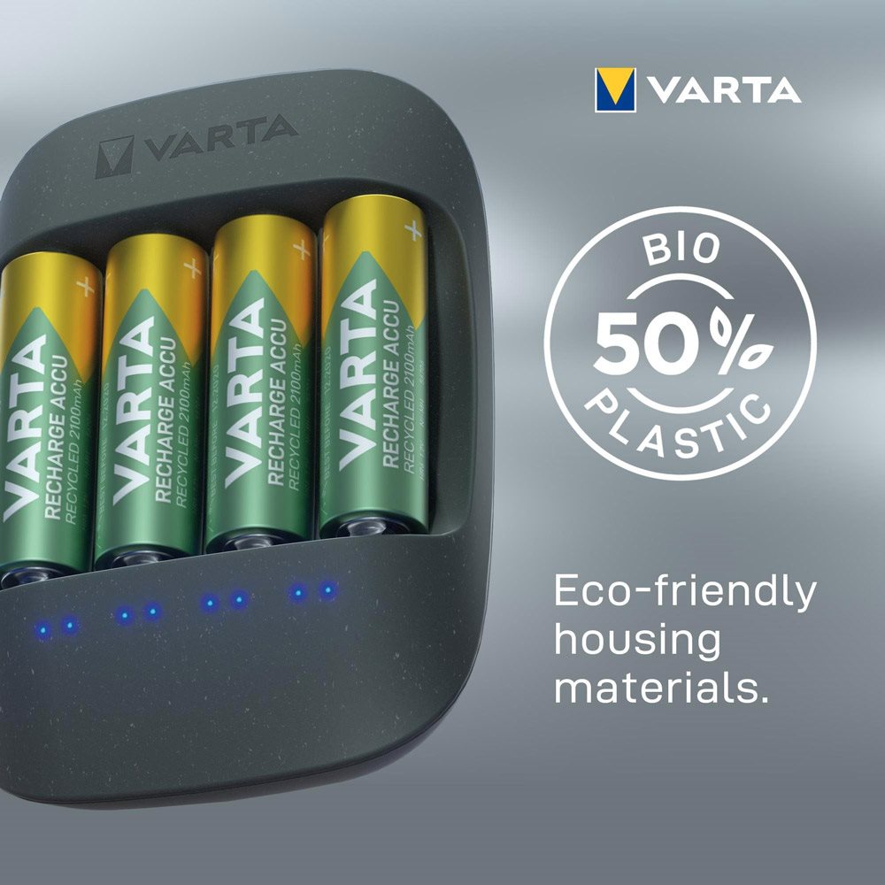 Nabíjačka na tužkové batérie VARTA Eco Charger+ a nabíjacia batéria VARTA Recharge Accu Recycled AA 4 ks