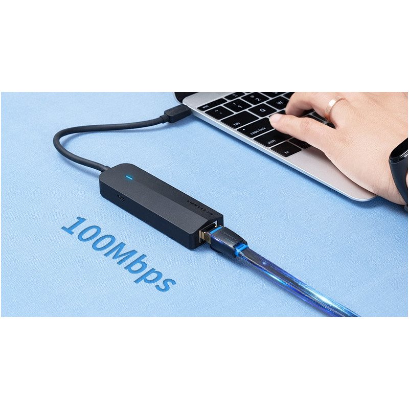 USB Hub Vention Type-C (USB-C) to 3x USB 2.0 / RJ45 / Micro-B HUB 0.15M Black ABS Type