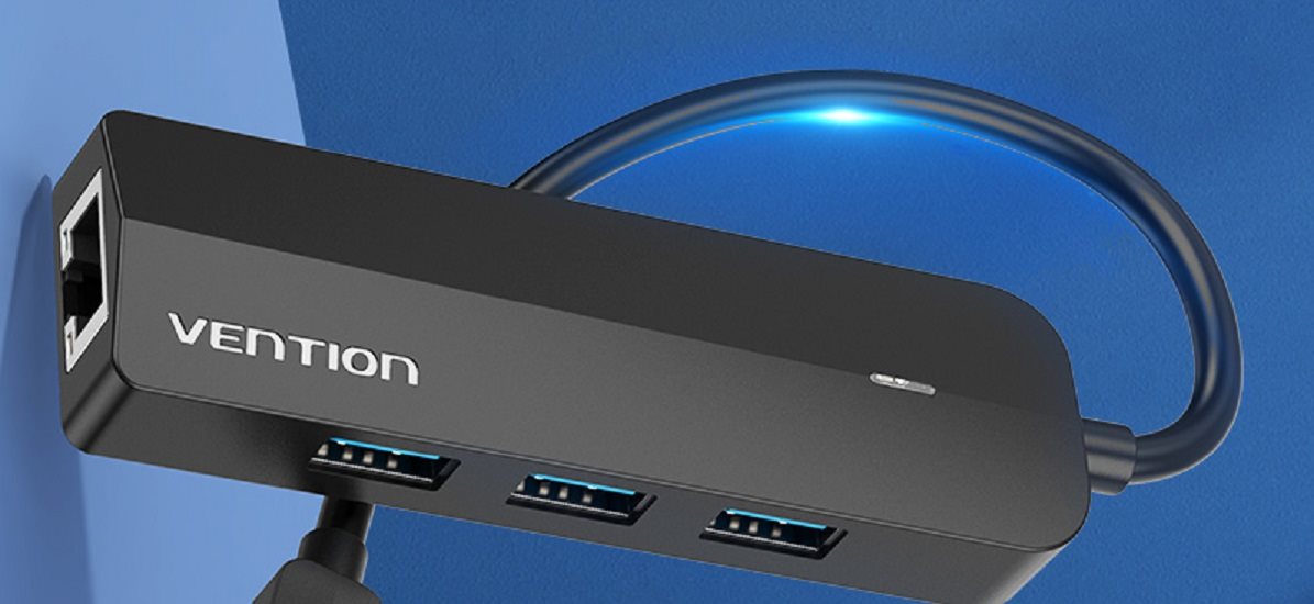 USB Hub Vention Type-C (USB-C) to 3× USB 3.0/RJ45/Micro-B HUB 0.15M Black ABS Type
