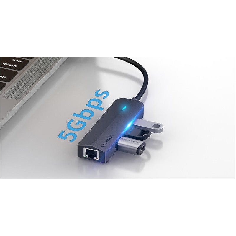 USB Hub Vention Type-C (USB-C) to 3× USB 3.0/RJ45/Micro-B HUB 0.15M Black ABS Type
