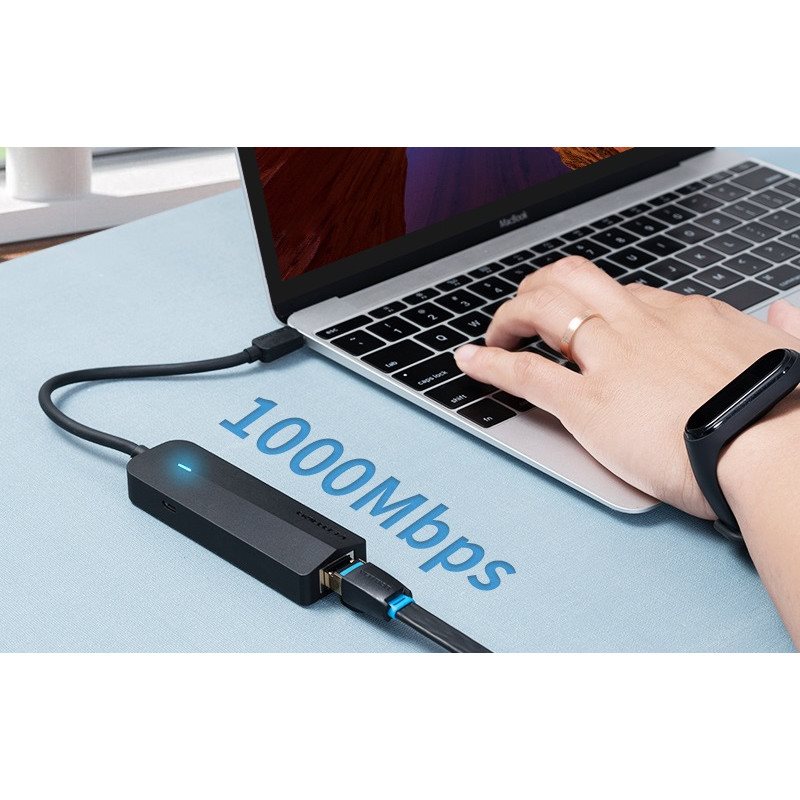 USB Hub Vention Type-C (USB-C) to 3× USB 3.0/RJ45/Micro-B HUB 0.15M Black ABS Type