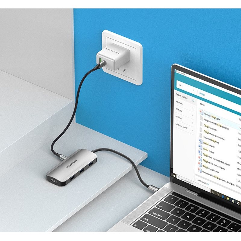 Vention USB-C to HDMI / USB-C 3.2 Gen 1 / USB 3.0 x 3 / PD Docking Station 0.15M Gray Aluminum