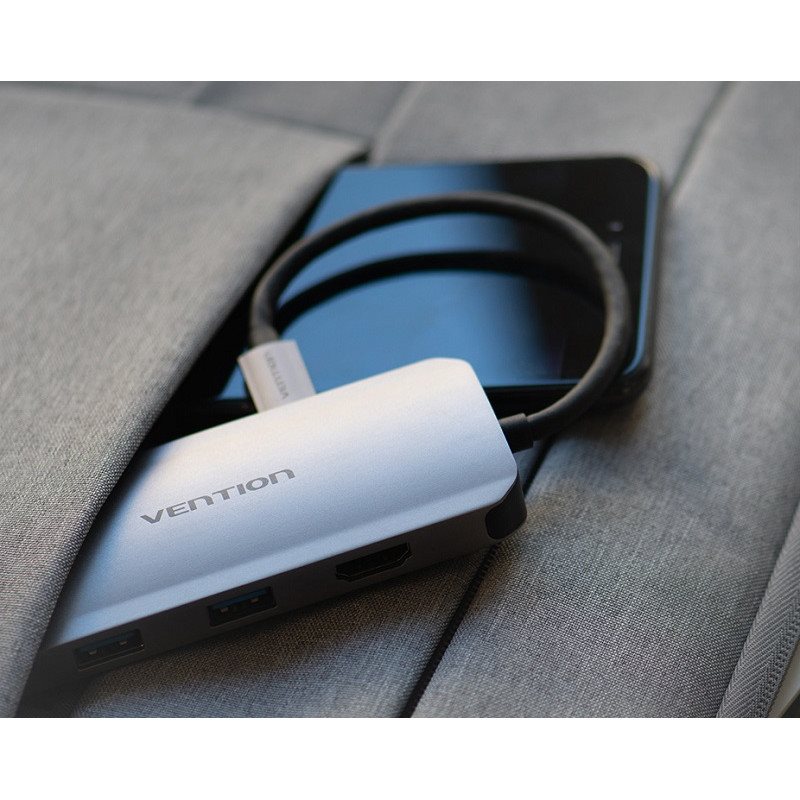 Vention USB-C to HDMI / VGA / USB 3.0 x 3 / PD Docking Station 0.15M Gray Aluminum Vention USB-C to HDMI / VGA / USB 3.0 x 3 / PD Docking Station 0.15M Gray Aluminum