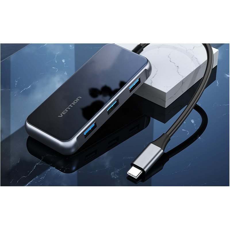 Vention Type-C (USB-C) zu HDMI / 3x USB3.0 / RJ-45 / PD Docking Station 0.15m Grau Verspiegelte Oberfläche