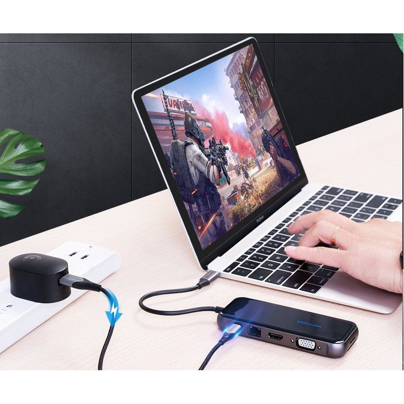 Vention USB-C to HDMI / VGA / 2x USB3.0 / 2x USB2.0 / RJ45 / TF / SD / PD Docking Station 0.15M Gray