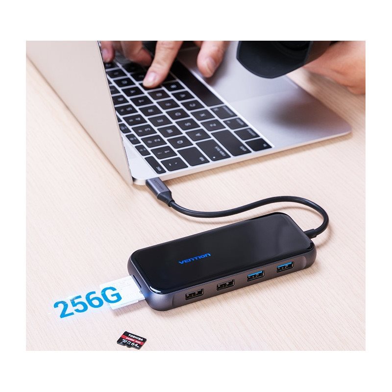 Vention USB-C to HDMI / VGA / 2x USB3.0 / 2x USB2.0 / RJ45 / TF / SD / PD Docking Station 0.15M Gray