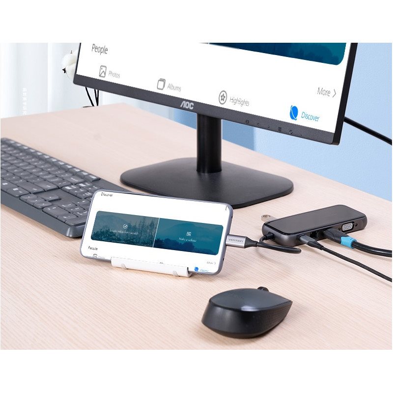 Vention USB-C to HDMI / VGA / 2x USB3.0 / 2x USB2.0 / RJ45 / TF / SD / PD Docking Station 0.15M Gray
