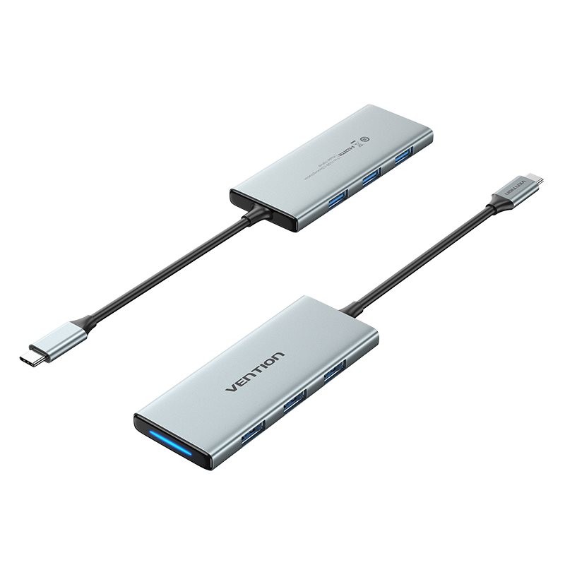 Dokovacia stanica Vention USB-C do HDMI/USB 3.0x3/SD/TF/PD Docking Station 0.15M Gray Aluminum Alloy Type