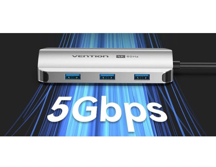 Vention USB-C to HDMI/USB 3.0 x3/PD Docking Station 0.15M Gray Aluminum Alloy Type Vention USB-C to HDMI/USB 3.0 x3/PD Docking Station 0.15M Gray Aluminum Alloy Type