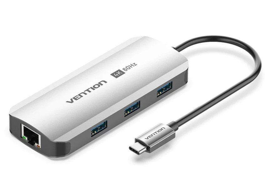 Vention USB-C to HDMI/USB 3.0 x3/RJ45/PD Docking Station 0.15M Gray Aluminum Alloy Type Docking-Station Vention USB-C to HDMI/USB 3.0 x3/RJ45/PD Docking Station 0.15M Gray Aluminum Alloy Type Docking-Station