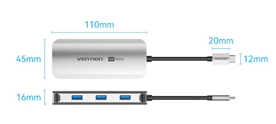 Vention USB-C to HDMI/USB 3.0 x3/RJ45/PD Docking Station 0.15M Gray Aluminum Alloy Type Docking-Station Vention USB-C to HDMI/USB 3.0 x3/RJ45/PD Docking Station 0.15M Gray Aluminum Alloy Type Docking-Station