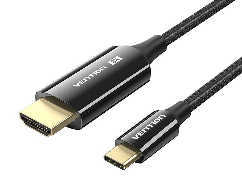 Video kábel Vention Cotton Braided USB-C na HDMI-A 8K HD kábel 1.8M Black Zinc Alloy Type