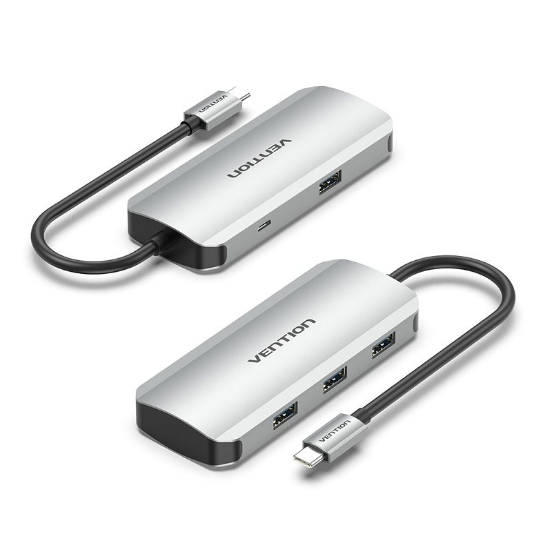 USB-Hub Vention USB-C zu USB 3.0 x 4 / Micro USB-B Hub 0.15M Grau Aluminium