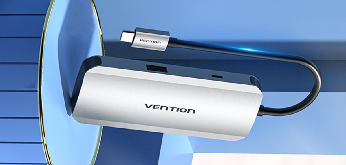 USB-Hub Vention USB-C zu USB 3.0 x 4 / Micro USB-B Hub 0.15M Grau Aluminium
