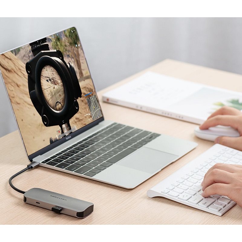 USB-Hub Vention USB-C zu USB 3.0 x 4 / Micro USB-B Hub 0.15M Grau Aluminium