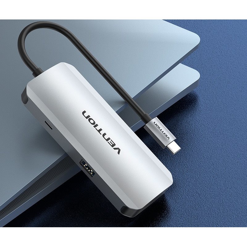 USB-Hub Vention USB-C zu USB 3.0 x 4 / Micro USB-B Hub 0.15M Grau Aluminium