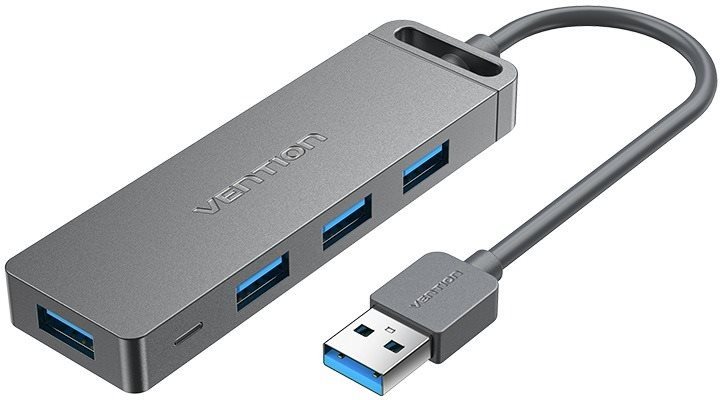 USB Rozbočovač Vention 4-Port USB 3.0 Hub With Power Supply 0.15M Gray (Metal appearance)