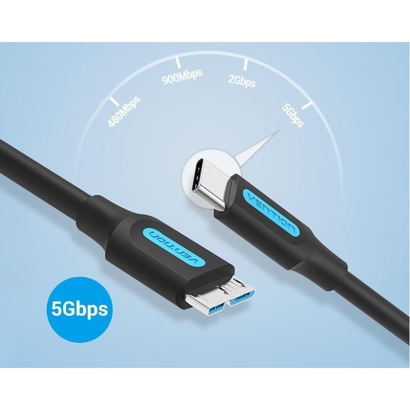 Vention USB-C to Micro USB-B 3.0 2A Cable 0.5M Black