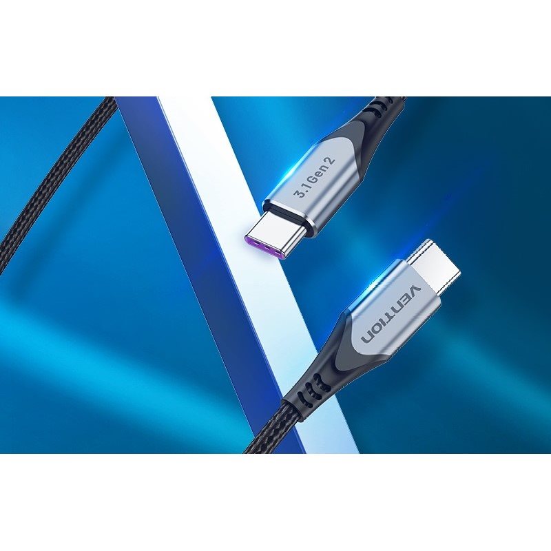 Vention USB-C 3.1 Gen2 100W 10Gbps Cable 1M Gray Aluminum Alloy Type