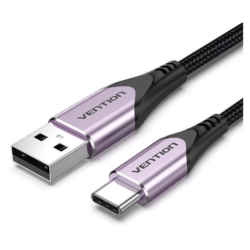 Vention Baumwolle geflochtene USB-C zu USB 2.0 Kabel lila 1M Aluminium-Legierung Typ