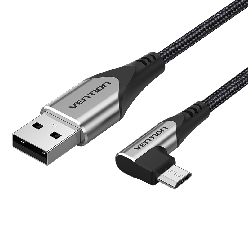 Vention Reversible 90° USB 2.0 -> micro USB Cotton Cable Gray