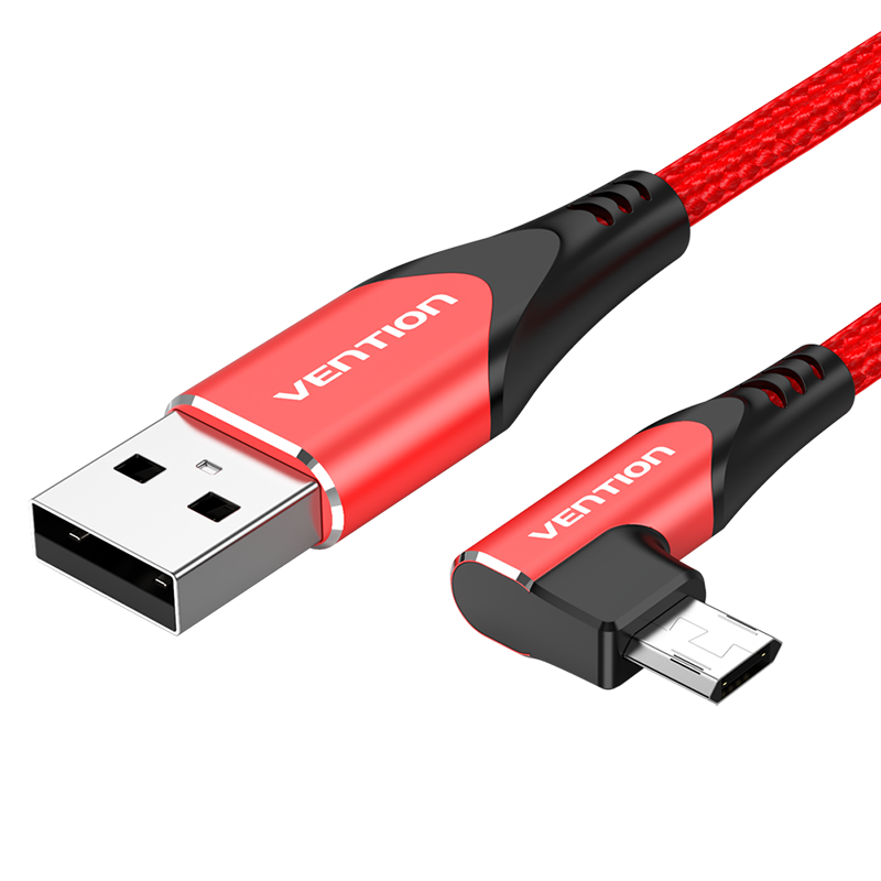 Vention Reversible 90° USB 2.0 -> micro USB Cotton Cable Red 