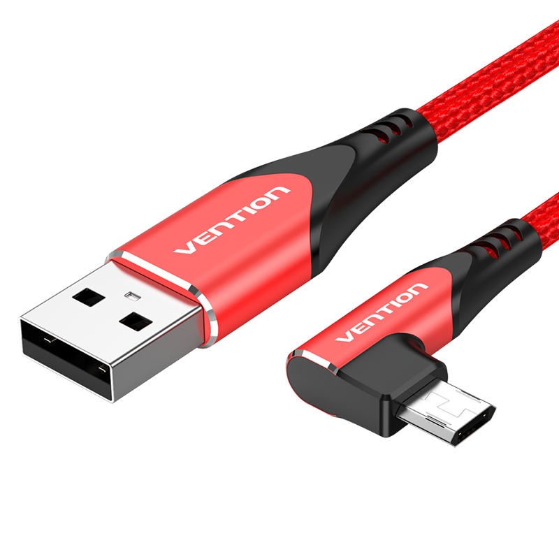Vention Reversible 90° USB 2.0 -> microUSB Baumwolle Kabel Rot Vention Reversible 90° USB 2.0 -> microUSB Baumwolle Kabel Rot