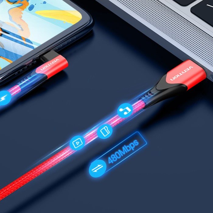 Vention Reversible 90° USB 2.0 -> microUSB Baumwolle Kabel Rot Vention Reversible 90° USB 2.0 -> microUSB Baumwolle Kabel Rot