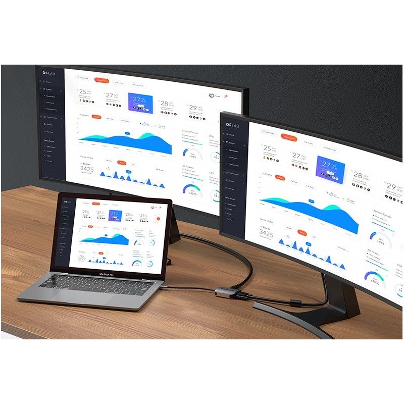 Vention USB-C zu HDMI + VGA Konverter 0.15M Grau Aluminium-Legierung Typ