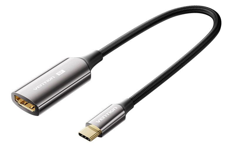 HDMI redukcia Vention Cotton Braided USB-C na HDMI 8K Converter 0.25 Black Zinc Alloy Type