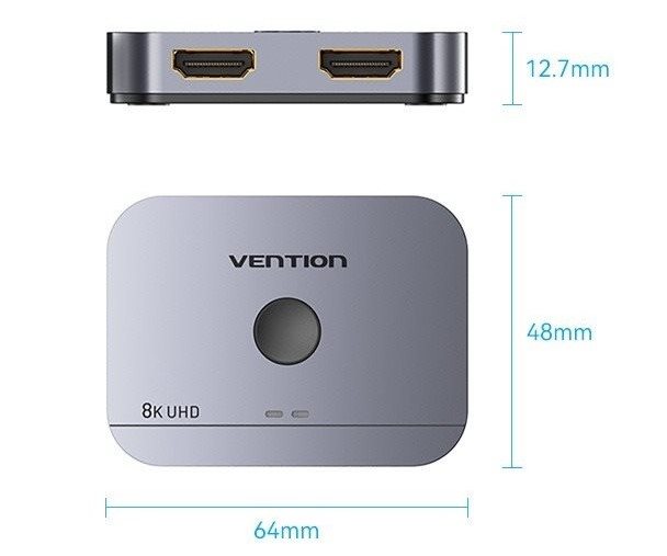 Switch Vention 2-Port Bi-Directional 8K HDMI Switcher Gray Aluminium Alloy Type