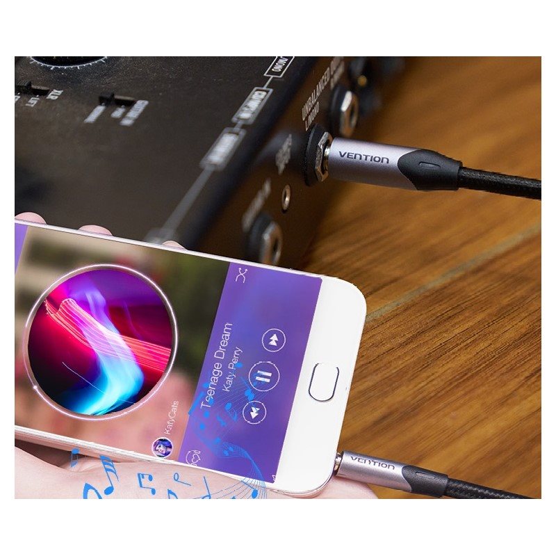 Vention Cotton Braided TRS 3.5mm Male to 6.5mm Male Audio Cable 3M Gray Aluminium Alloy Type Vention Cotton Braided TRS 3.5mm Male to 6.5mm Male Audio Cable 3M Gray Aluminium Alloy Type