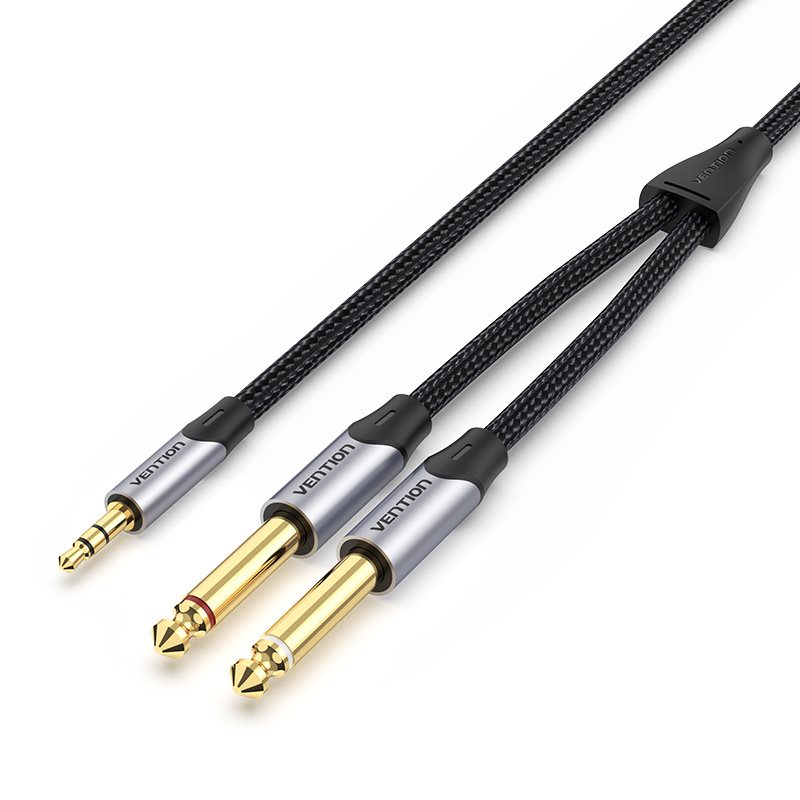 Vention Cotton Braided 3.5mm Male to 2*6.5mm Male Audio Cable 2M Gray Aluminium Alloy Type