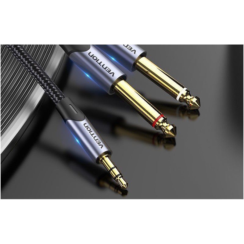 Vention Cotton Braided 3.5mm Male to 2*6.5mm Male Audio Cable 2M Gray Aluminium Alloy Type