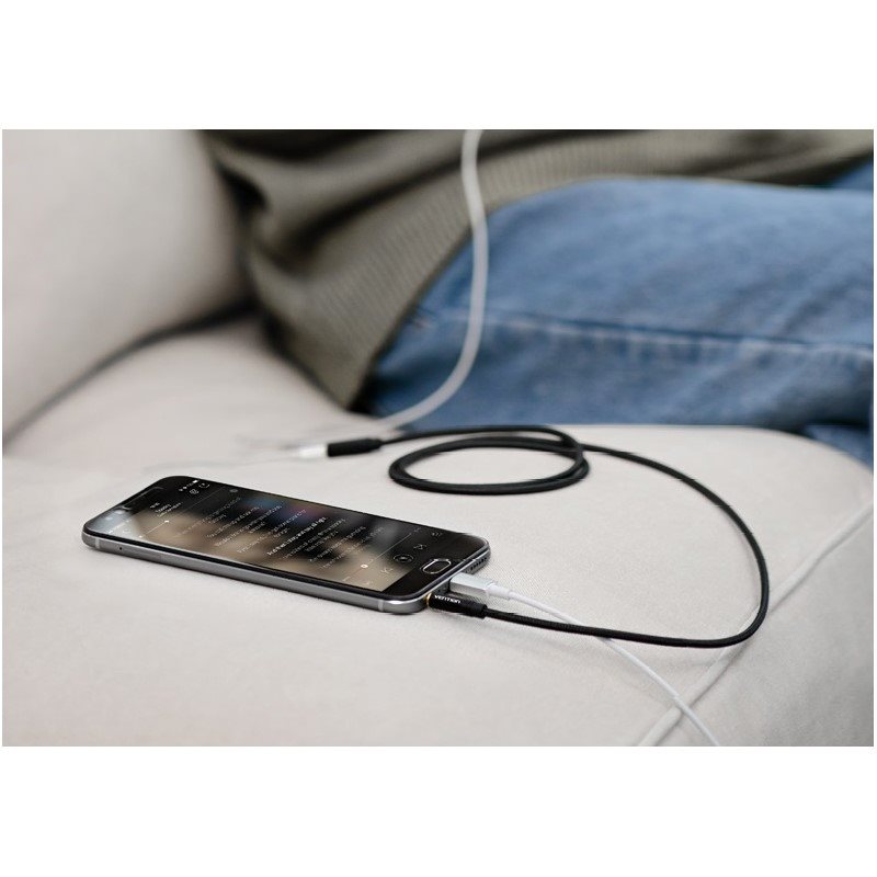 Vention Baumwolle geflochtene 3.5mm Audio-Verlängerungskabel 2M Schwarz Metall Typ