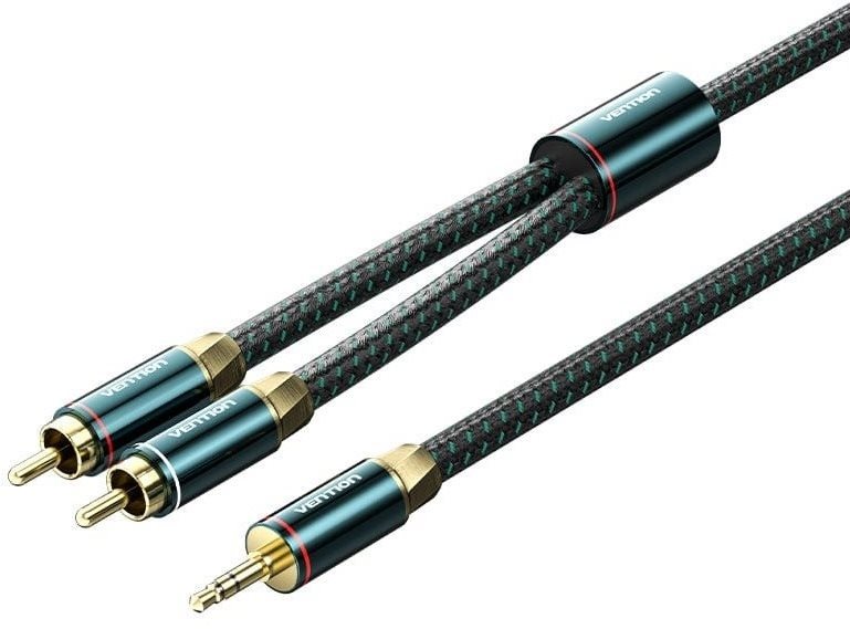 Audio kábel Vention Cotton Braided 3.5mm Male to 2RCA Male Audio Cable 0.5M Green Copper Type