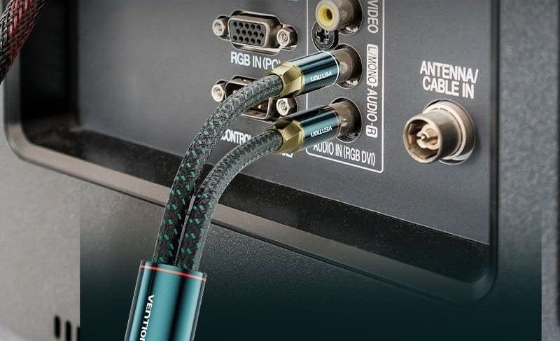 Audio kábel Vention Cotton Braided 3.5mm Male to 2RCA Male Audio Cable 0.5M Green Copper Type