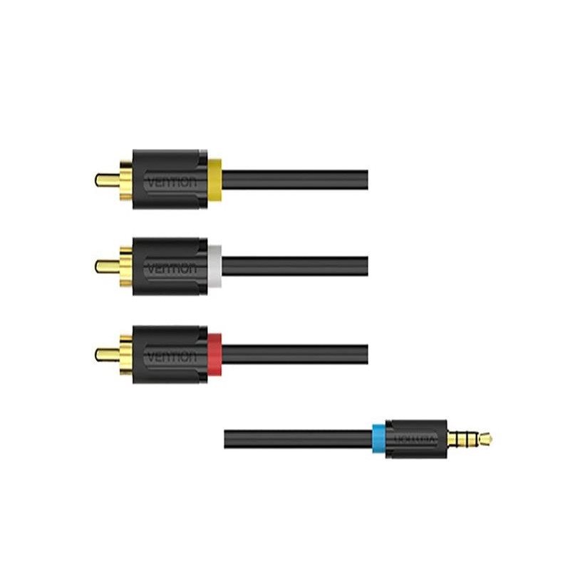 audio kábel Vention 2.5mm Male to 3x RCA Male AV Cable 2M Black propojovací, Audio kábel Vention 2,5 mm Male to 3× RCA Male AV Cable 1,5 m Black prepojovací