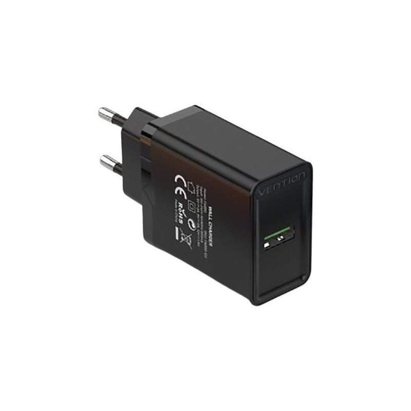 Set Vention 1-port USB Quick Charger (18W) Black + USB 2.0 to 2-in-1 USB-C & Micro USB 5A 0.5m Gray