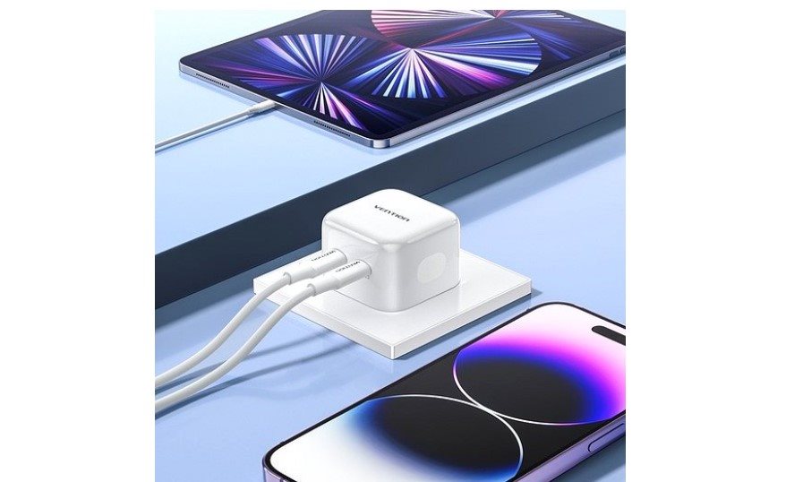 Vention Stylish 2-Port USB (C+C) GaN Ladegerät (35W/35W) Weiß Vention Stylish 2-Port USB (C+C) GaN Ladegerät (35W/35W) Weiß