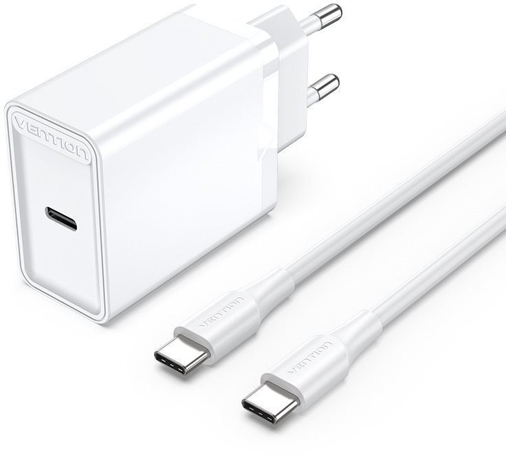 Univerzálna nabíjačka na mobil Vention 1-port 25W USB-C Wall Charger with USB-C Cable White