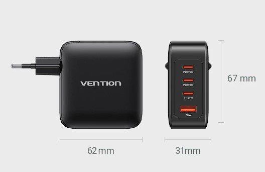 Univerzálna nabíjačka na mobil Vention 4-Port USB (C+C+C+A) GaN Charging Kit (140W/140W/30W/18W) EU-Plug White