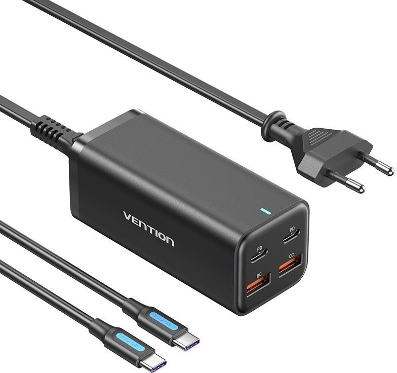 Univerzálna nabíjačka na mobil Vention 4-Port USB (C+C+A+A) GaN Charger (100W/100W/18W/18W) EU-Plug Black