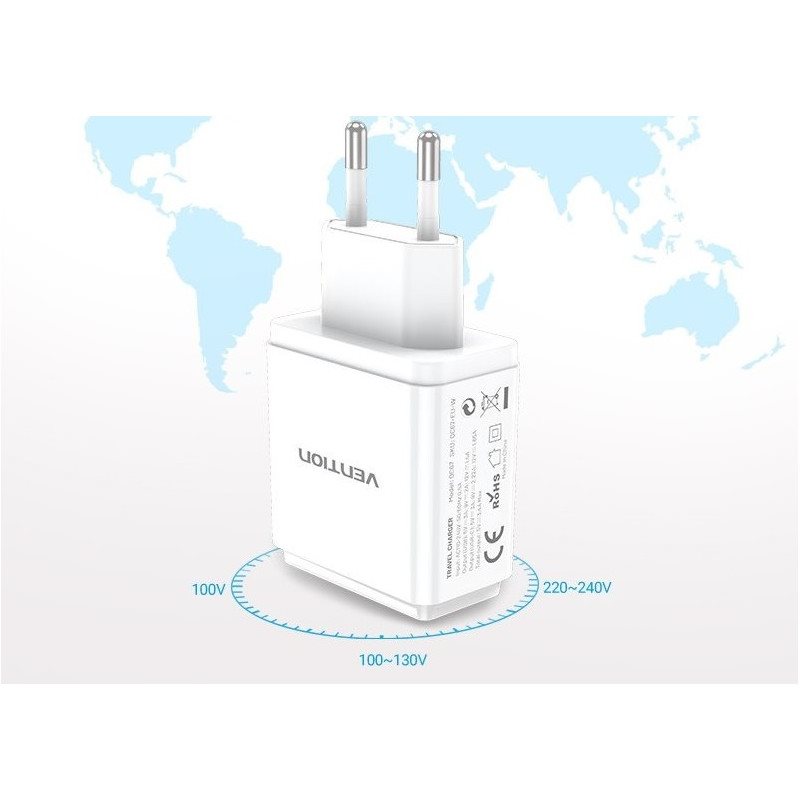Vention USB-A Quick 3.0 18W + USB-C PD 20W Wall Charger White